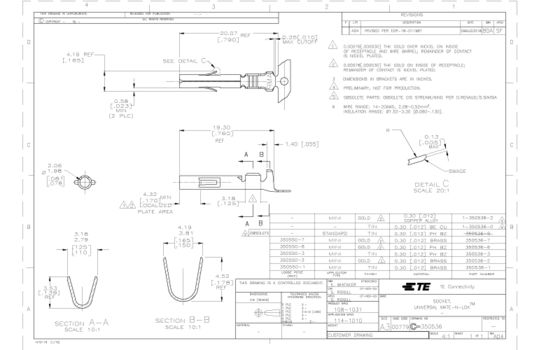 Amp Tyco Te 350536-1 Terminal Production Machine Universal MATE-N-LOK Power Contacts 600 VAC Tin 20 14 AWG  Wire-to-Wire